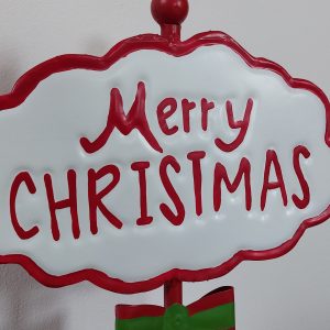 Tábla Merry Christmas fém 22,5x15,5x39 cm piros/fehér 25-2-2