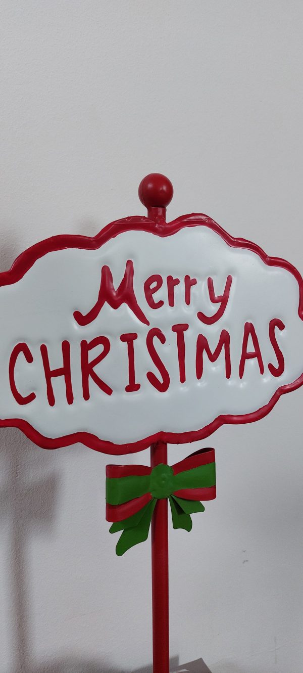 Tábla Merry Christmas fém 22,5x15,5x39 cm piros/fehér 25-2-2