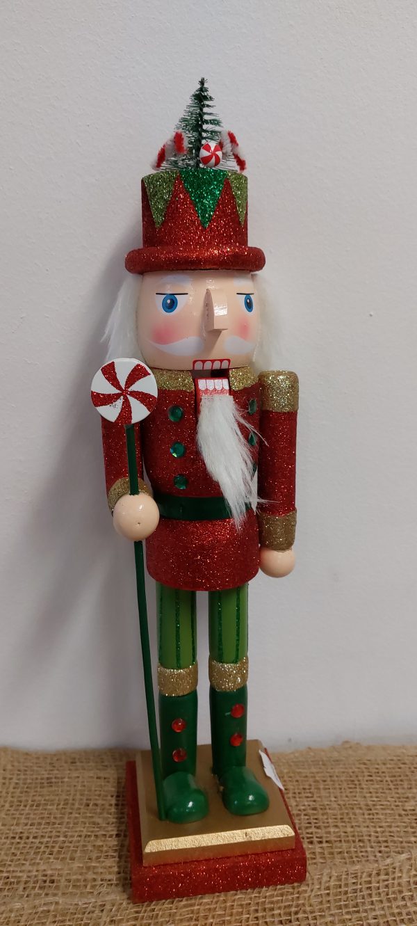 Karácsonyi fa diótörő katona figura bordó/arany/zöld 38cm magas 25-5-6